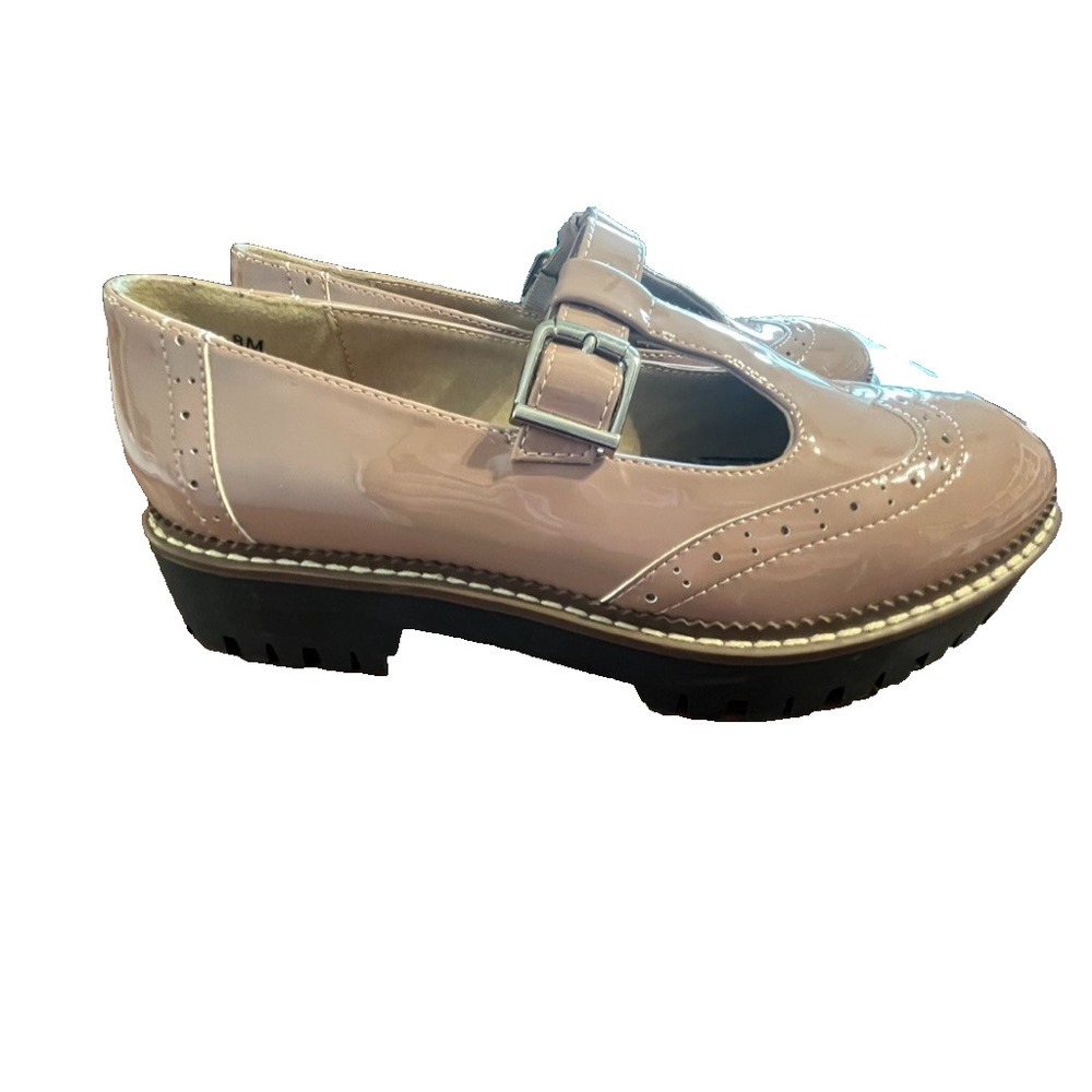 Patent Leather Mary Jane Platform Chunky Tatum Wing Tip Pink 8M Academia Grunge